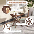 Table d'appoint en bois de teck massif 1/2 pièce, hauteur 28 po, pliable, avec plateau amovible