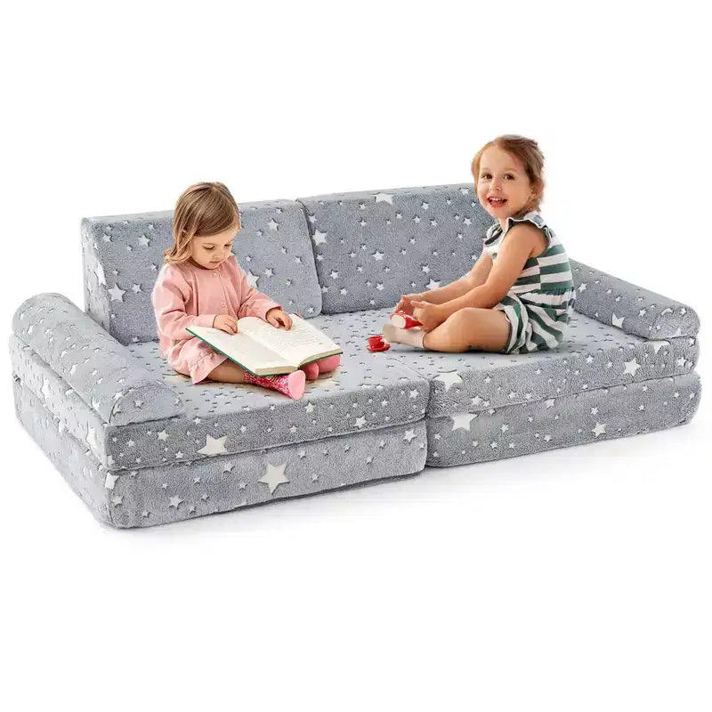 Canapé de jeu modulaire pour enfants 8 pièces avec poignées Housses lavables en machine pour construire des forts Gris/Multicolore