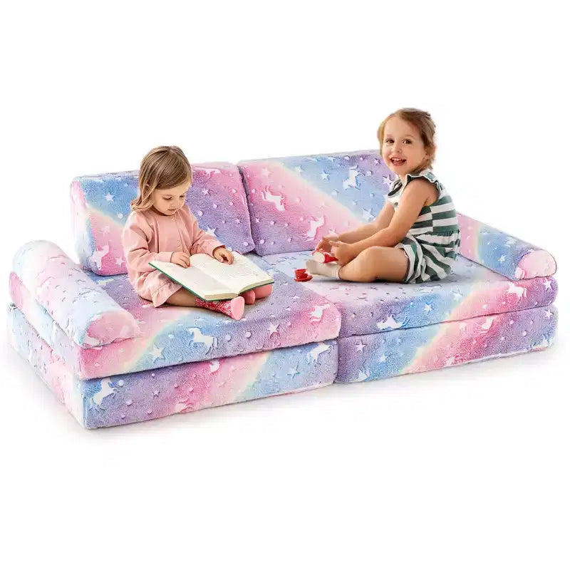 Canapé de jeu modulaire pour enfants 8 pièces avec poignées Housses lavables en machine pour construire des forts Gris/Multicolore