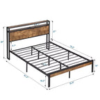 Cadre de lit plateforme en métal pleine grandeur avec tête et pied de lit en bois, cadre de lit moderne avec doublure USB pour chambre à coucher, noir