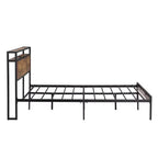Cadre de lit plateforme en métal pleine grandeur avec tête et pied de lit en bois, cadre de lit moderne avec doublure USB pour chambre à coucher, noir