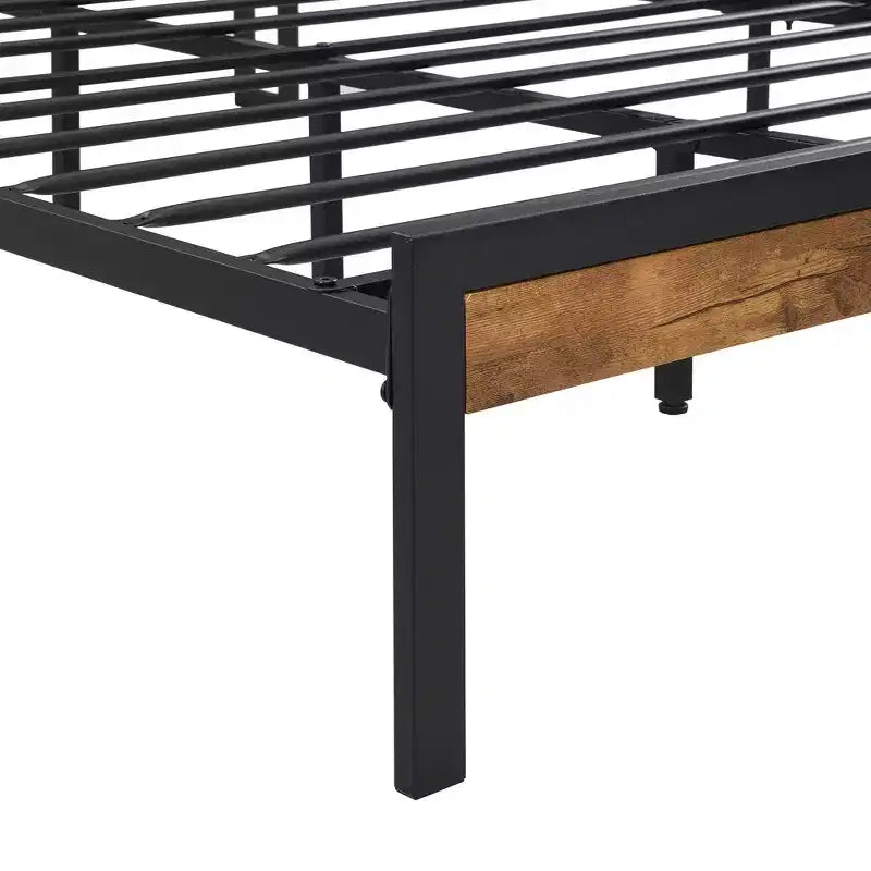 Cadre de lit plateforme en métal pleine grandeur avec tête et pied de lit en bois, cadre de lit moderne avec doublure USB pour chambre à coucher, noir