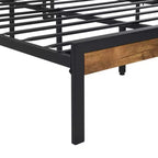 Cadre de lit plateforme en métal pleine grandeur avec tête et pied de lit en bois, cadre de lit moderne avec doublure USB pour chambre à coucher, noir