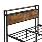 Cadre de lit plateforme en métal pleine grandeur avec tête et pied de lit en bois, cadre de lit moderne avec doublure USB pour chambre à coucher, noir