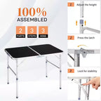 Table pliante rectangulaire de patio noire de 3 pi en aluminium