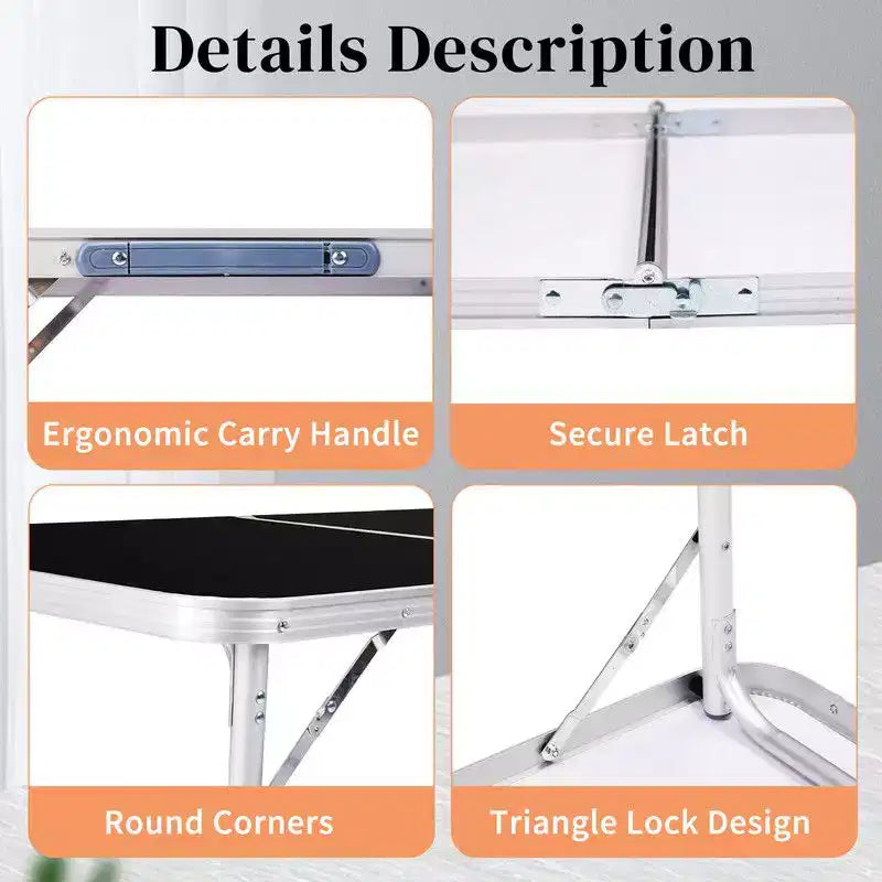 Table pliante rectangulaire de patio noire de 3 pi en aluminium