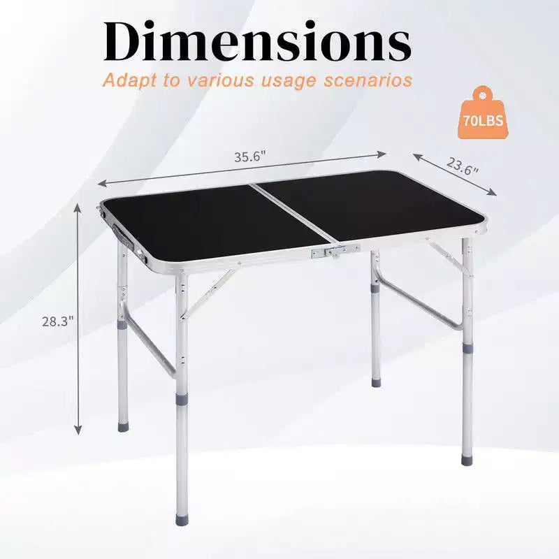 Table pliante rectangulaire de patio noire de 3 pi en aluminium