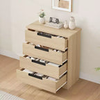 Commode en bois à 4 tiroirs pour chambre à coucher, commode moderne avec poignées encastrées, meuble de rangement pour salon, chambre d'enfant, couloir ou entrée.