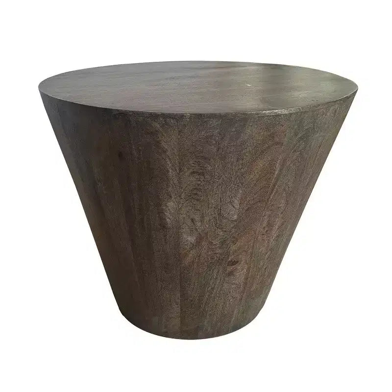 Table d'appoint de 24 pouces avec forme de tambour rond, fabriquée à la main en bois de manguier