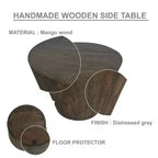Table d'appoint de 24 pouces avec forme de tambour rond, fabriquée à la main en bois de manguier