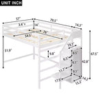 Lit superposé pleine grandeur avec armoire de rangement intégrée Lit mezzanine avec escalier et garde-corps de sécurité en bois massif pour enfants et adolescents, montage facile