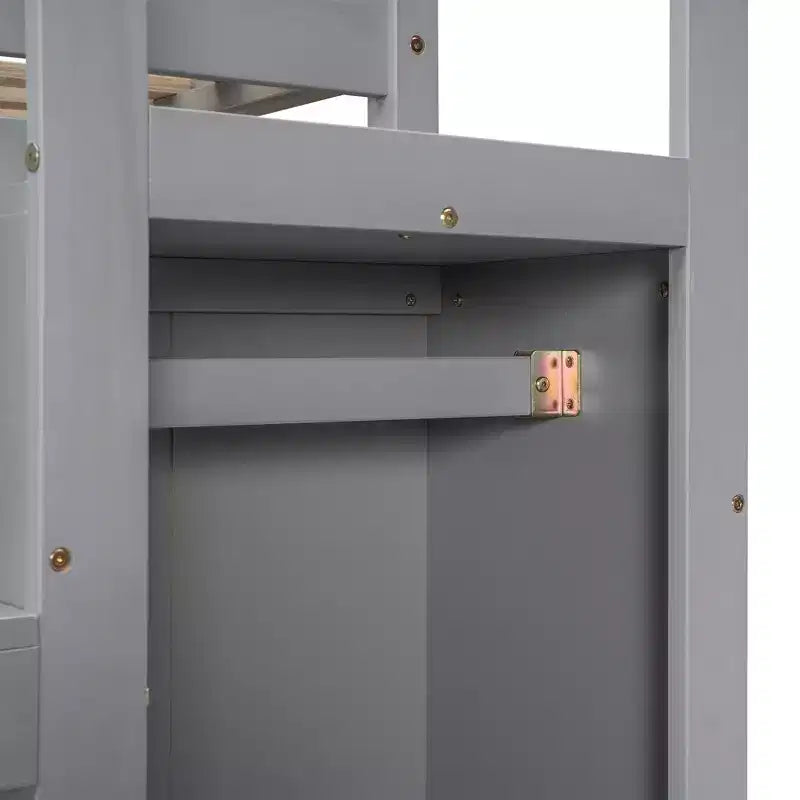 Lit superposé pleine grandeur avec armoire de rangement intégrée Lit mezzanine avec escalier et garde-corps de sécurité en bois massif pour enfants et adolescents, montage facile
