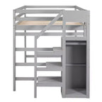 Lit superposé pleine grandeur avec armoire de rangement intégrée Lit mezzanine avec escalier et garde-corps de sécurité en bois massif pour enfants et adolescents, montage facile