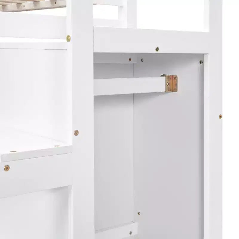 Lit superposé pleine grandeur avec armoire de rangement intégrée Lit mezzanine avec escalier et garde-corps de sécurité en bois massif pour enfants et adolescents, montage facile