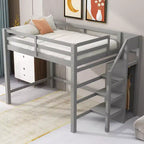 Lit superposé pleine grandeur avec armoire de rangement intégrée Lit mezzanine avec escalier et garde-corps de sécurité en bois massif pour enfants et adolescents, montage facile