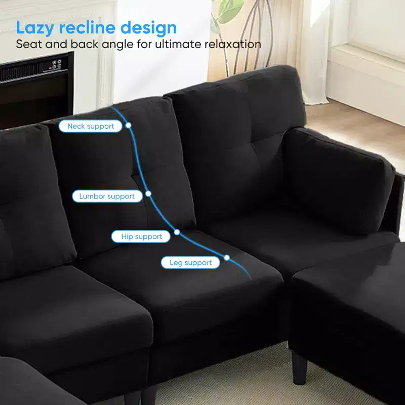 Canapé d'angle modulable et convertible, canapé 4 places rembourré en tissu confortable avec poufs amovibles
