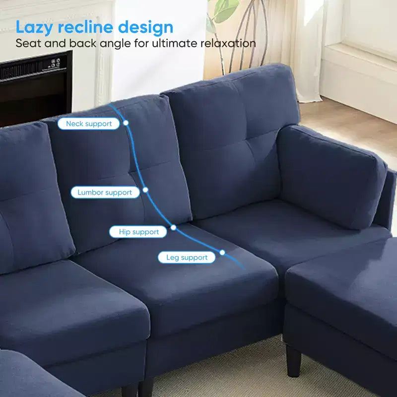Canapé d'angle modulable et convertible, canapé 4 places rembourré en tissu confortable avec poufs amovibles
