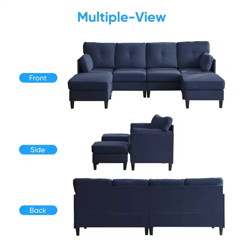 Canapé d'angle modulable et convertible, canapé 4 places rembourré en tissu confortable avec poufs amovibles