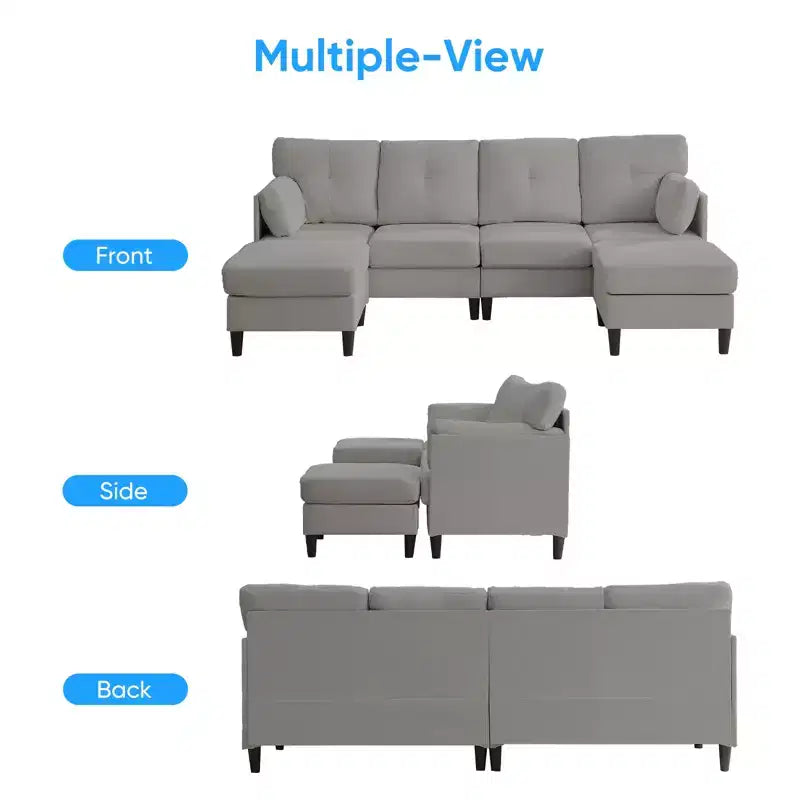 Canapé d'angle modulable et convertible, canapé 4 places rembourré en tissu confortable avec poufs amovibles
