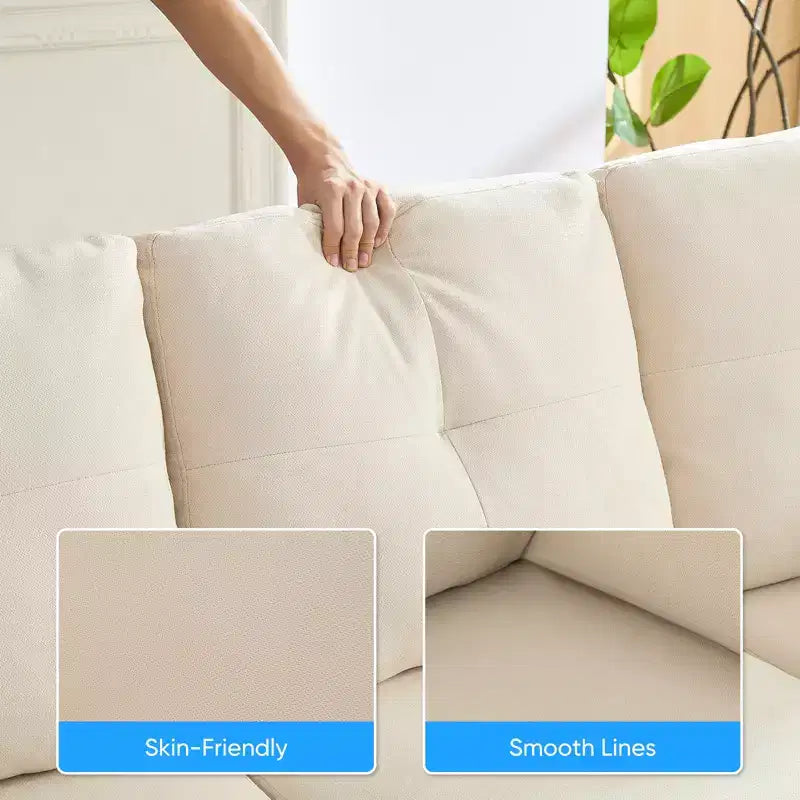 Canapé d'angle modulable et convertible, canapé 4 places rembourré en tissu confortable avec poufs amovibles