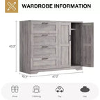 Commode basse de 110 cm avec 2 portes et 4 tiroirs - Armoire multifonctionnelle en bois avec tringle pour chambre à coucher