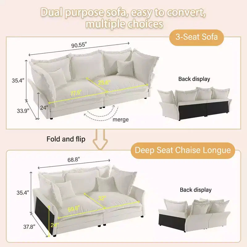Canapé et méridienne Cloud avec plusieurs oreillers et un design luxueux pour un confort ultime