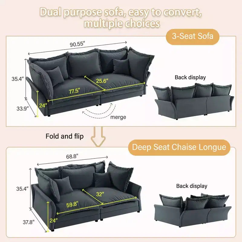 Canapé et méridienne Cloud avec plusieurs oreillers et un design luxueux pour un confort ultime