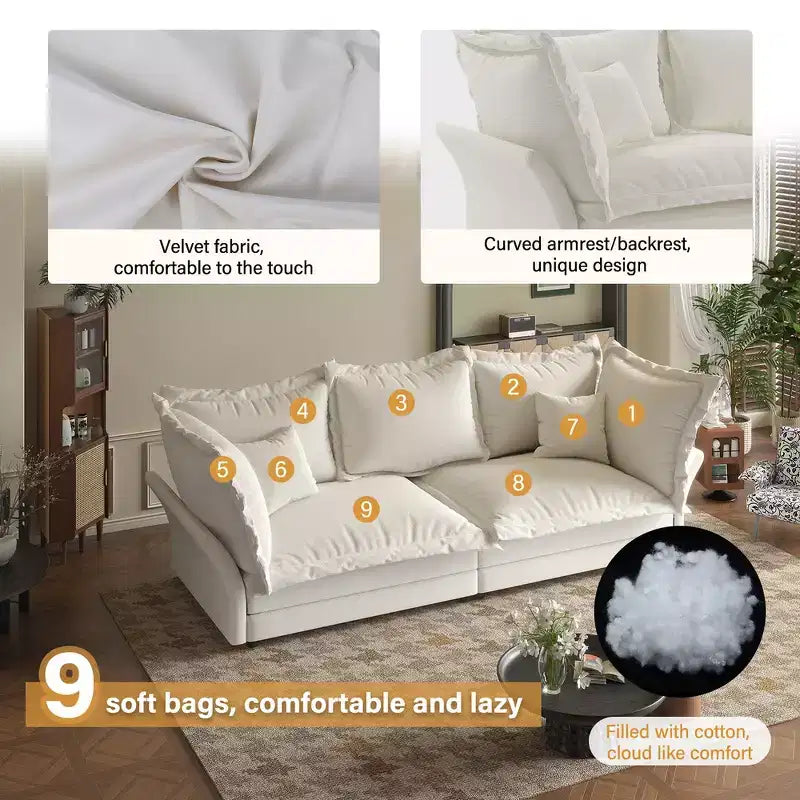 Canapé et méridienne Cloud avec plusieurs oreillers et un design luxueux pour un confort ultime