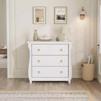 Commode à 3 tiroirs - Commode haute de style bohème avec pieds courbés, accents en rotin et rangement autoportant (76,2 L x 40,1 l x 74,4 H cm)