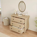 Commode à 3 tiroirs - Commode haute de style bohème avec pieds courbés, accents en rotin et rangement autoportant (76,2 L x 40,1 l x 74,4 H cm)