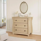 Commode à 3 tiroirs - Commode haute de style bohème avec pieds courbés, accents en rotin et rangement autoportant (76,2 L x 40,1 l x 74,4 H cm)