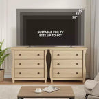 Commode à 3 tiroirs - Commode haute de style bohème avec pieds courbés, accents en rotin et rangement autoportant (76,2 L x 40,1 l x 74,4 H cm)