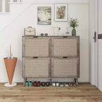 Meuble à chaussures avec 2 tiroirs basculants, Organisateur de chaussures sur pied, Meuble à chaussures étroit et dissimulé pour entrée, couloir, salon