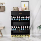 Meuble à chaussures avec 2 tiroirs basculants, Organisateur de chaussures sur pied, Meuble à chaussures étroit et dissimulé pour entrée, couloir, salon