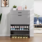 Meuble à chaussures avec 2 tiroirs basculants, Organisateur de chaussures sur pied, Meuble à chaussures étroit et dissimulé pour entrée, couloir, salon