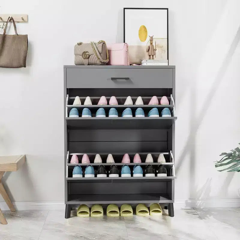 Meuble à chaussures avec 2 tiroirs basculants, Organisateur de chaussures sur pied, Meuble à chaussures étroit et dissimulé pour entrée, couloir, salon