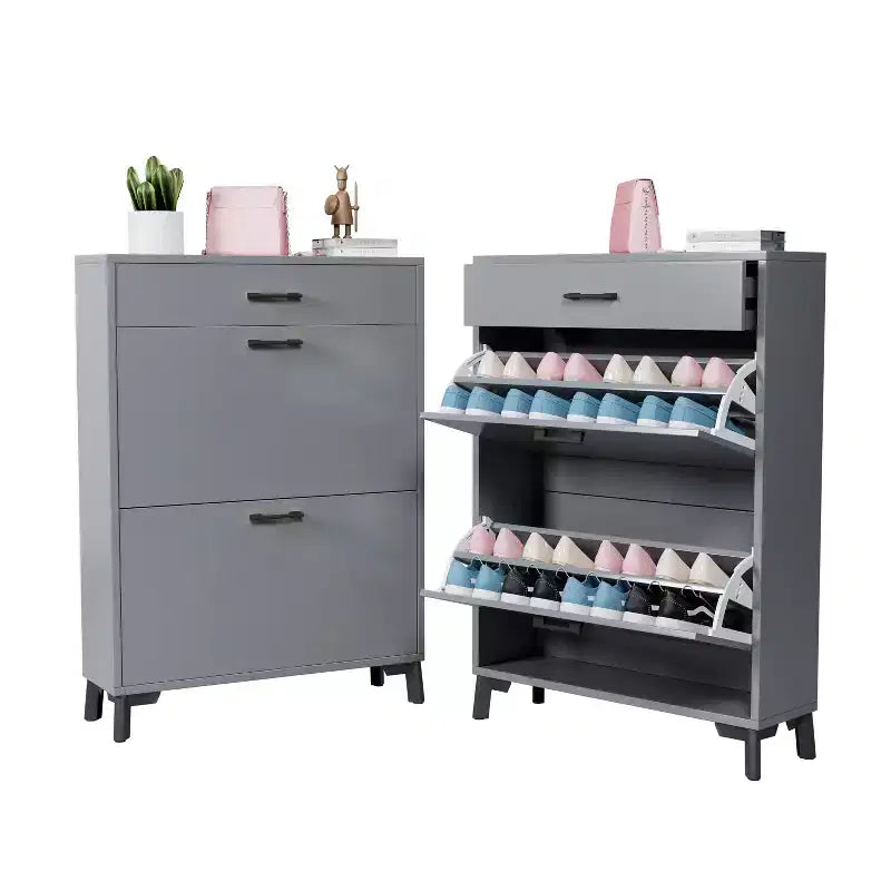 Meuble à chaussures avec 2 tiroirs basculants, Organisateur de chaussures sur pied, Meuble à chaussures étroit et dissimulé pour entrée, couloir, salon