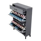Meuble à chaussures avec 2 tiroirs basculants, Organisateur de chaussures sur pied, Meuble à chaussures étroit et dissimulé pour entrée, couloir, salon
