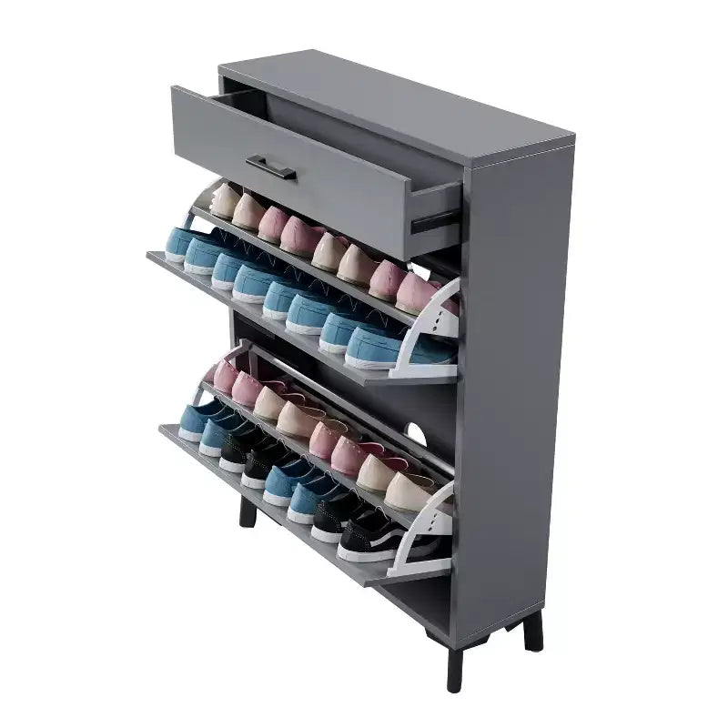 Meuble à chaussures avec 2 tiroirs basculants, Organisateur de chaussures sur pied, Meuble à chaussures étroit et dissimulé pour entrée, couloir, salon