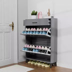 Meuble à chaussures avec 2 tiroirs basculants, Organisateur de chaussures sur pied, Meuble à chaussures étroit et dissimulé pour entrée, couloir, salon