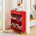 Meuble à chaussures avec 2 tiroirs basculants, Organisateur de chaussures sur pied, Meuble à chaussures étroit et dissimulé pour entrée, couloir, salon