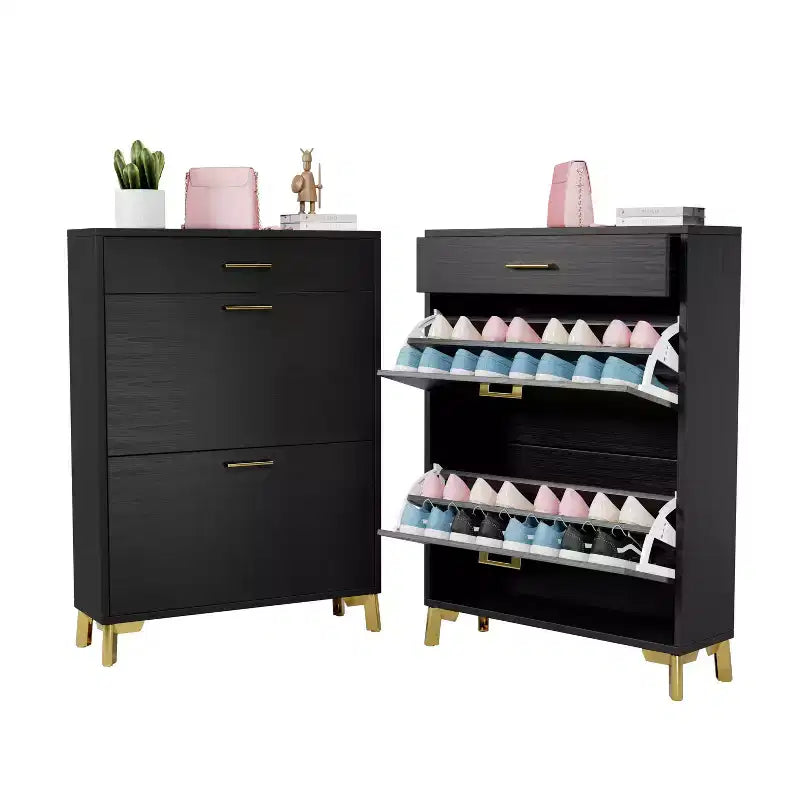Meuble à chaussures avec 2 tiroirs basculants, Organisateur de chaussures sur pied, Meuble à chaussures étroit et dissimulé pour entrée, couloir, salon