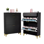 Meuble à chaussures avec 2 tiroirs basculants, Organisateur de chaussures sur pied, Meuble à chaussures étroit et dissimulé pour entrée, couloir, salon
