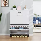 Meuble à chaussures avec 2 tiroirs basculants, Organisateur de chaussures sur pied, Meuble à chaussures étroit et dissimulé pour entrée, couloir, salon