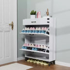 Meuble à chaussures avec 2 tiroirs basculants, Organisateur de chaussures sur pied, Meuble à chaussures étroit et dissimulé pour entrée, couloir, salon