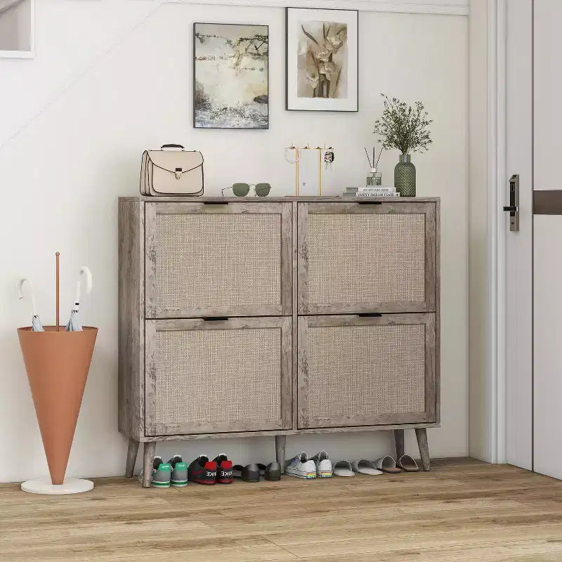 Meuble à chaussures avec 2 tiroirs basculants, Organisateur de chaussures sur pied, Meuble à chaussures étroit et dissimulé pour entrée, couloir, salon