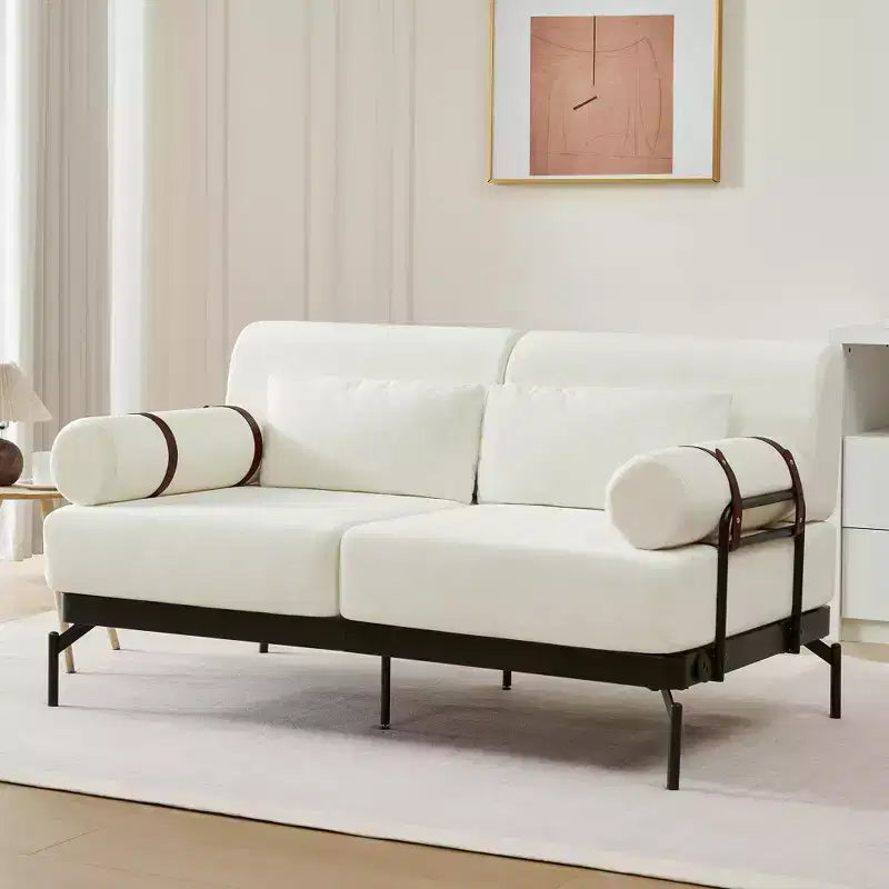 Canapé moderne avec accoudoirs cylindriques uniques pour salon, beige