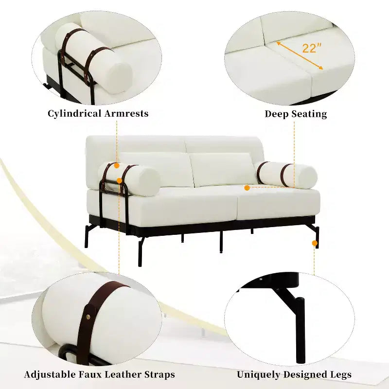 Canapé moderne avec accoudoirs cylindriques uniques pour salon, beige