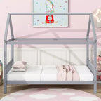 MAYEERTY Twin Rubber Wood Bed with House Frame Gray