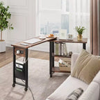 Table d'appoint pivotante à 360° pour canapé, table d'appoint à 2 niveaux avec station de charge, table d'appoint robuste pour salon, chambre, entrée, bureau
